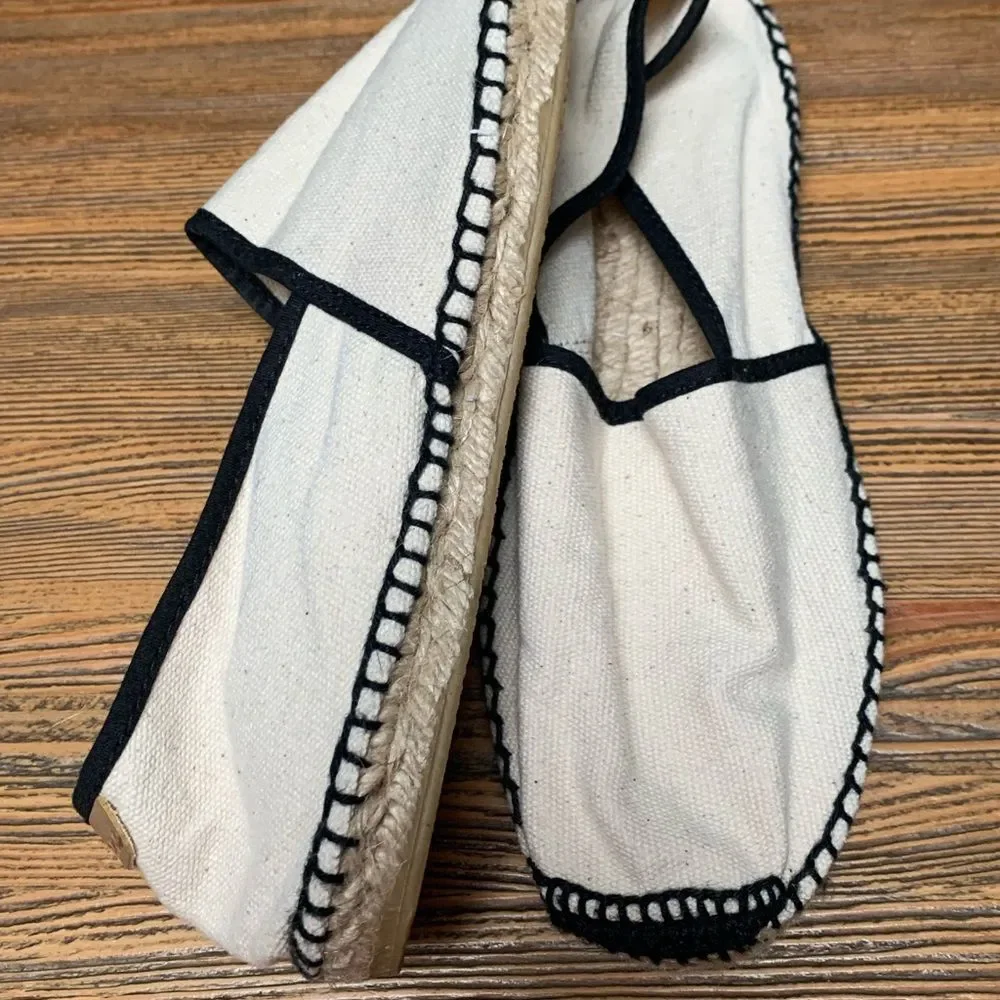 NWOT Toni Pons Cream and Black Espadrilles with Woven Fabric and Rope Soles